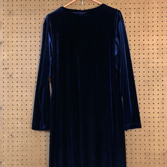 Velvet Blue Maxi Dress Goth Whimsygoth Fairy Dark Romantic Long Sleeves Large - Picture 6 of 7